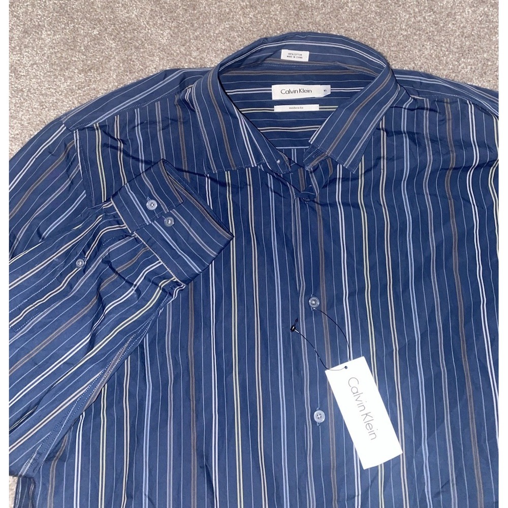 Calvin Klein Evening Blue The Collector Long Sleeve Button Up Shirt Mens XL NWT